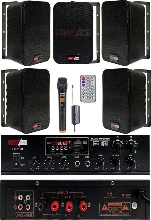 Black Large Plus Paket-4 Hoparlör ve Amfi Anons Ses Sistemi Seti
