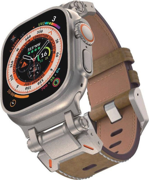 Watch Ultra 49mm Uyumlu KRD-114 Metal Başlıklı Suni Deri Kordon