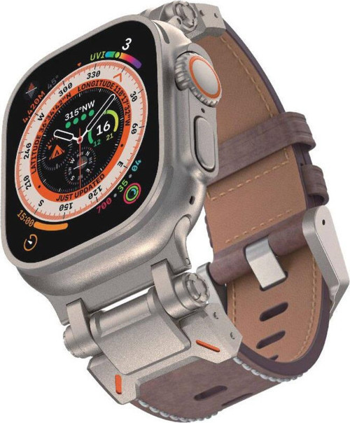 Watch Ultra 49mm Uyumlu KRD-114 Metal Başlıklı Suni Deri Kordon