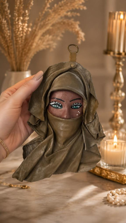 El Yapımı Deri Maske Duvar Süsü Bohem Ev Dekoru