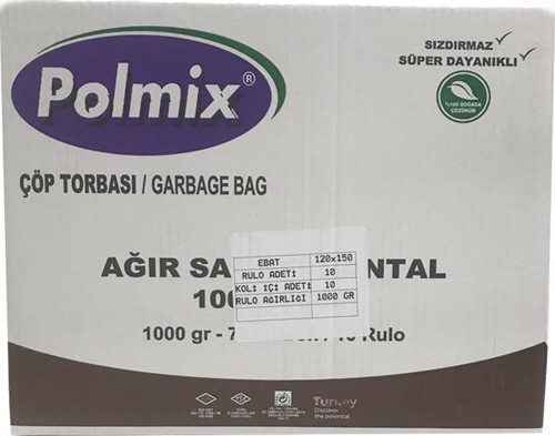 Ağır Hantal Çöp Torbası 120X150 cm 10 Rulo 100 Ad 10 Kg Siyah