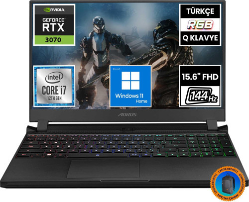Aorus 5 SE4-73TR213SH12 i7-12700H 64GB 1TBSSD+1TBSSD RTX3070 15.6" FullHD W11H Taşınabilir Bilgisayar-CNT013