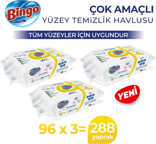 Pratik Yüzey Temizlik Havlusu Limon Kokulu 96x3 (288 YAPRAK)