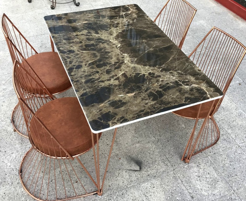 Masa TEL Sandalye 12478 Tk Metal ROSE Renk Kaplama Siyah Mermer Renk Tabla Elyapı