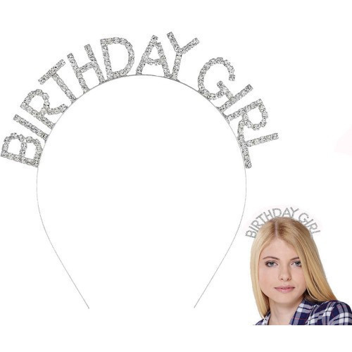 ETT7KN8 Gümüş Kristal Taşlı Birthday Girl Tacı ELKCXMH