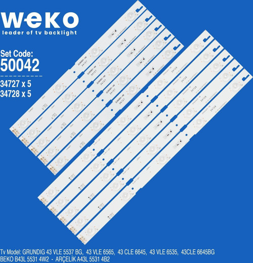 WKSET-5042 34727X5 34728X5 EVERLİGHT IC-B-HWCR43D641 10 ADET LED BAR