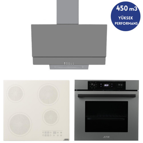 AFM Serisi Grix Vitro. Elektrikli Cam Antrasit-Gri Ankastre Set (V6-05 Beyaz +FM7710+FM3407)
