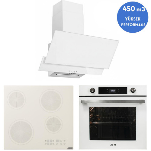 AFM Serisi Loreo Vitro. Elektrikli Cam Beyaz Ankastre Set ( V6-05 + FM7701 + FM3301W )