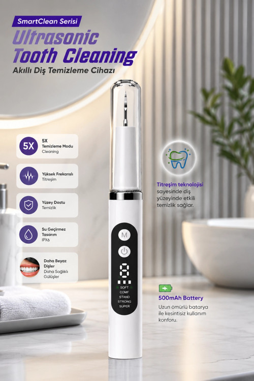 Auhma SmartClean AMF12 Ultrasonik Diş Temizleme Cihazı 5 Modlu Akıllı Diş Tartarı Ve Plak Temizleyic