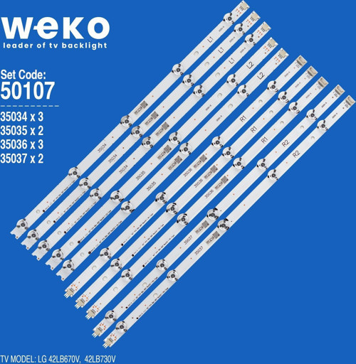 WKSET-5107 35034X3 35035X2 35036X3 35037X2 42 V14 SLİM DRT REV0.6 10 ADET LED BAR