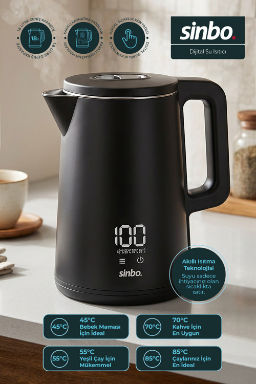 SK-8042 Dokunmatik Kontrollü Dijital Kettle 1.8 L Sıcaklık Ayarlı Su Isıtıcı Kettle