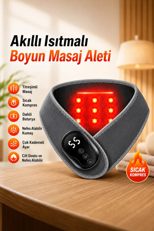 Auhma AMG41 Isı Teknolojili Boyun Masaj Aleti Kırmızı Işık Terapi 5 Kademeli Termal Sıcak Kompres Ka