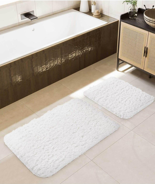Douro Shaggy 2li Banyo Paspası Beyaz Kaydırmaz Taban 60 X 100 - 50 X 60
