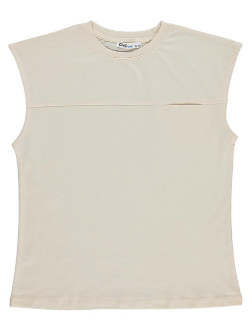 Basic Sıfır Kol 10-13 Yaş Tişört - Ekru