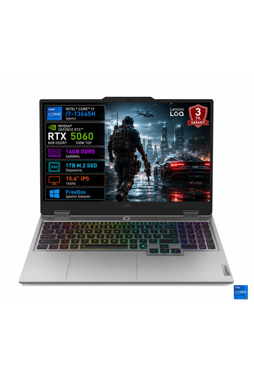 Loq İ7-13645Hx 16Gb 1Tb Ssd 15.6" Fhd 144Hz Rtx 5060 8Gb Gddr7 Freedos 83Je01Betr