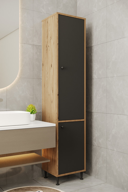 Ae-2028 Soft 2 Kapaklı Çok Amaçlı Dolap 40X180 Cm Raflı Dar Yüksek Boy Banyo Çok Bölmeli Depolama Dolabı