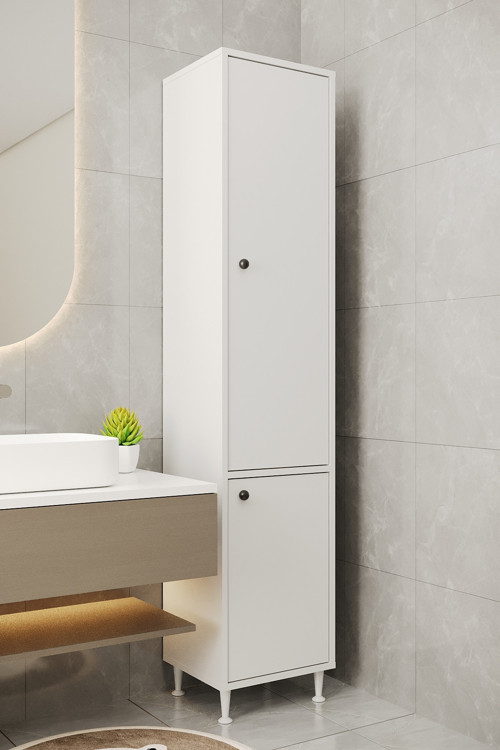 Ae-2028 Soft 2 Kapaklı Çok Amaçlı Dolap 40X180 Cm Raflı Dar Yüksek Boy Banyo Çok Bölmeli Depolama Dolabı