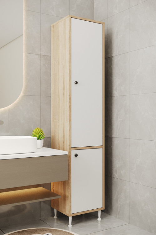 Ae-2028 Soft 2 Kapaklı Çok Amaçlı Dolap 40X180 Cm Raflı Dar Yüksek Boy Banyo Çok Bölmeli Depolama Dolabı
