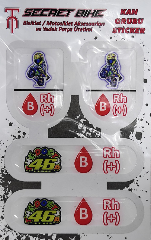 Mavi Motosiklet Ve Kask Kan Grubu Sticker B Rh (+) Pozitif