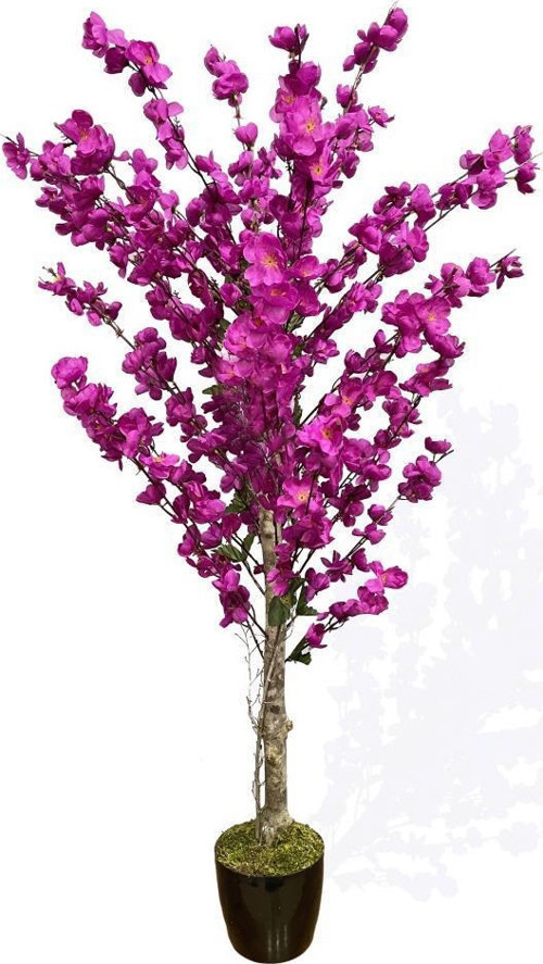 Yapay Ağaç Bahardalı Ağacı Mor Japon Kiraz Çiçeği Sakura Çiçeği 127x70cm Siyah Plastik Saksılı