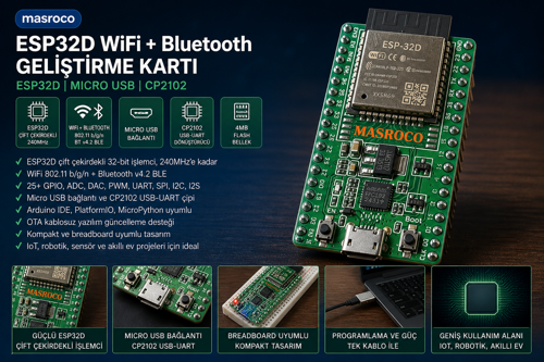 -32D DevKitC V4 38 Pin Eğitim Kiti (Lehimli, Yeşil PCB)