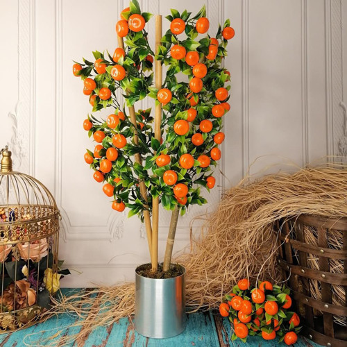 Yapay Ağaç Mandalina Ağacı 75CM Gür Yapraklı Gümüş Paslanmaz Aleminyum Saksılı