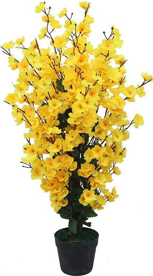Yapay Ağaç Sarı Bahardalı Ağacı Japon Kiraz Çiçeği Sakura Çiçeği 80x35cm Siyah Plastik Saksılı