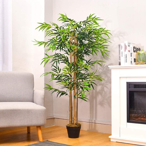 Yapay Bambu Ağacı Ekstra Doğal Görünüm Siyah Saksılı 6 dallı 150cm