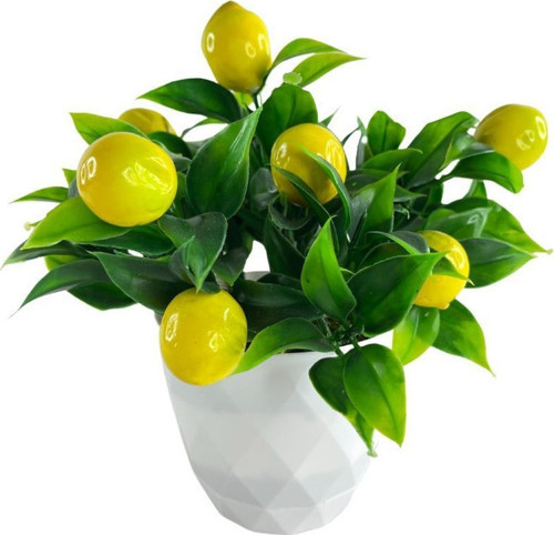 Yapay Çiçek Beyaz Saksıda Limon Demeti Dekoratif Masa Çiçeği