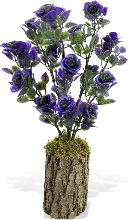 Yapay Çiçek Kütükte Mor Güllü Demet Dekoratif Masa Çiçeği 30*20cm