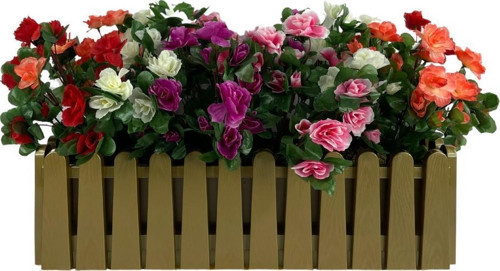 Yapay Çiçek Gold Çit Balkon Saksısı Renkli Açelya Çiçekli 55*20cm