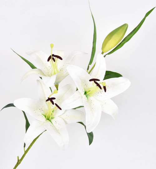 Yapay Çiçek Lilyum 3 Kafalı Islak Zambak 80cm Beyaz