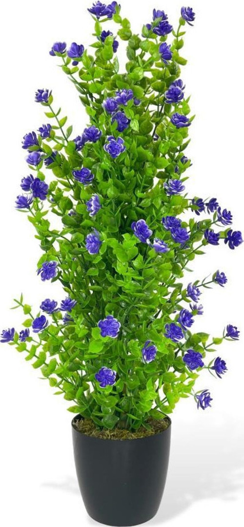 Yapay Çiçek Siyah Saksıda Mor Mineli Şimşir Ağacı 55cm