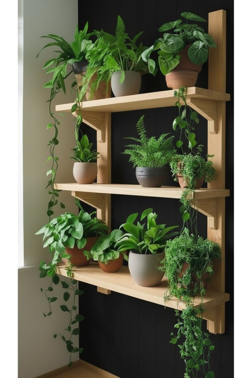 Doğal Çam Masif Ahşap 3 Katlı Duvar Rafı - 80X50 Cm Mutfak Banyo Çiçeklik Kitaplık Raf