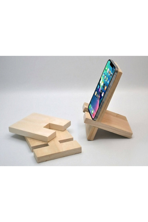 Doğal Ahşap Geçmeli Telefon Ve Tablet Standı - Masaüstü Tutucu (15X10 Cm)