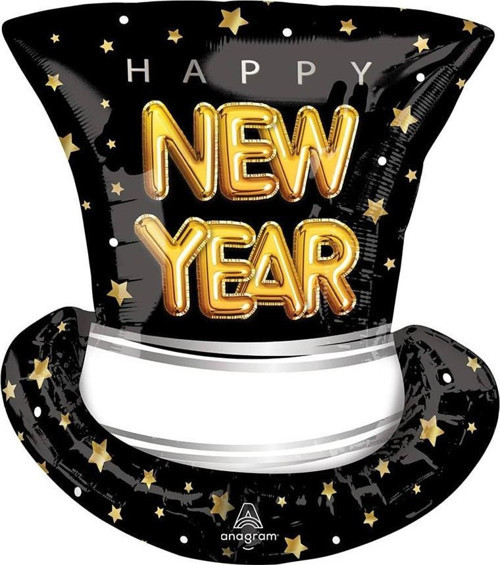 Yılbaşı Yeniyıl Dekorasyonu Helyuma Uyumlu Happy New Year Şapka Folyo Balon