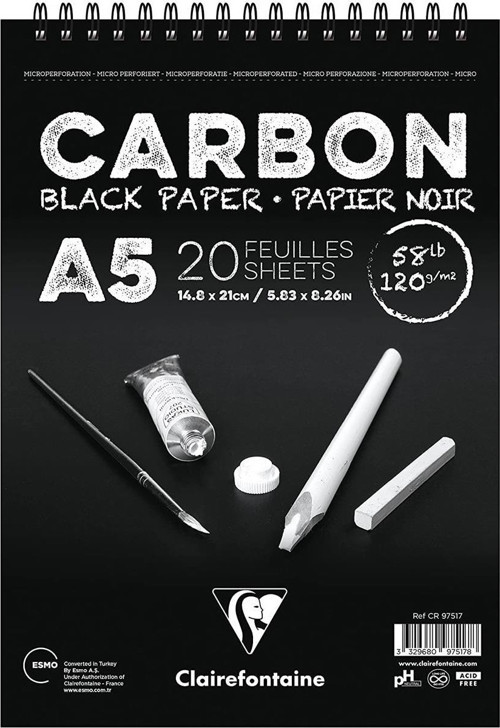 A5 Carbon Black Paper Eskiz Defteri A5 Üstten Spiralli Sanatsal Defter