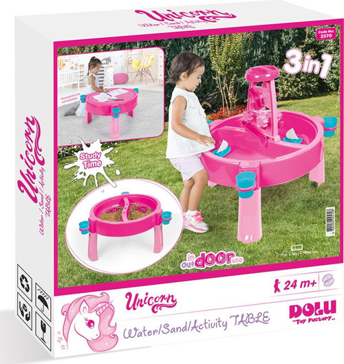 Su ve Kum Aktivite Masası ve Çalışma Masası 3 ü 1 Arada PEMBE UNICORN