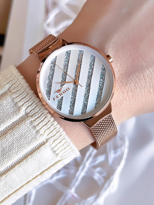 Hasır Kordonlu Rose Gold Kararmaz Renk Atmaz 3 Atm Özel Tasarım Kadın Kol Saat BF21153CWT-C