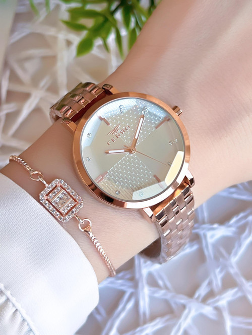 Rose/Gold Renk Kararmaz Renk Atmaz 3 Atm Özel Tasarım Kadın Kol Saati EFL21252C