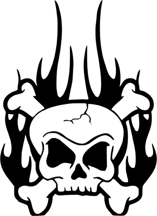 Alevli Kurukafa Sticker (Oto-Motor-Laptop-Duvar-Dekor) 10 x 14 cm