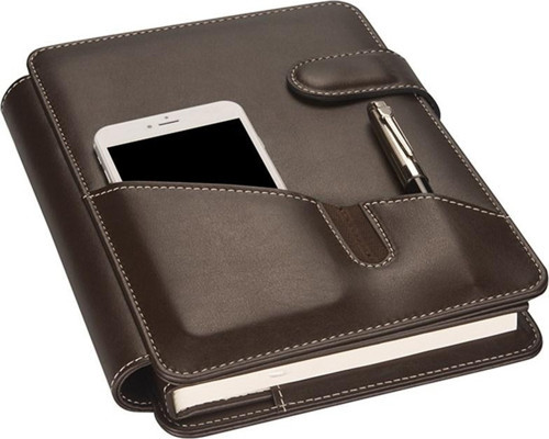 2027 Yılı Premium Tasarım Hediyelik Organizer Ajanda Telefon Kılıflı Kapak Tarihli Çizgili 168 Yaprak 17x24 Ajandalı Vegan Deri 20x26 cm. Kahverengi