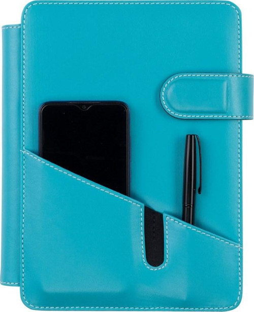 2027 Yılı Premium Tasarım Hediyelik Organizer Ajanda Telefon Kılıflı 15x21 4 Delikli Tarihli Çizgili Blok 4 Halkalı Rainbow Vegan 20x26 cm. TURKUAZ