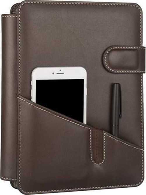 2027 Yılı Premium Tasarım Hediyelik Organizer Ajanda Telefon Kılıflı 15x21 4 Delikli Tarihli Çizgili Blok 4 Halkalı Rainbow Vegan 20x26 cm. KAHVERENGİ