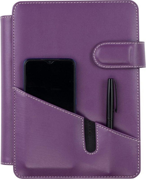 2027 Yılı Premium Tasarım Hediyelik Organizer Ajanda Telefon Kılıflı 15x21 4 Delikli Tarihli Çizgili Blok 4 Halkalı Rainbow Vegan 20x26 cm. LİLA
