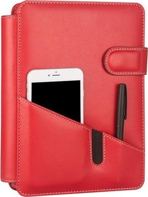 2027 Yılı Premium Tasarım Hediyelik Organizer Ajanda Telefon Kılıflı 15x21 4 Delikli Tarihli Çizgili Blok 4 Halkalı Rainbow Vegan 20x26 cm. KIRMIZI
