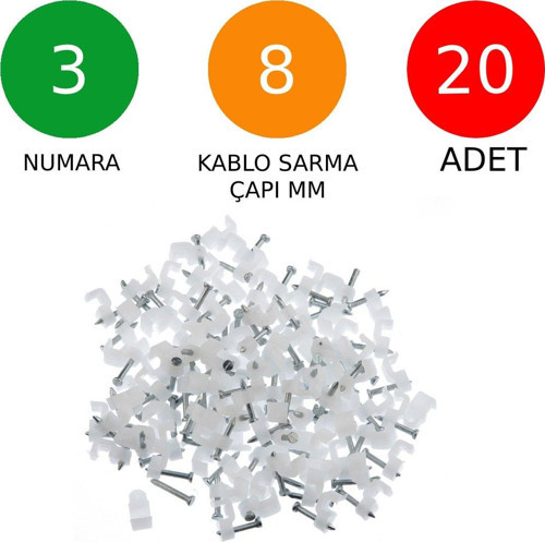 Beton Çivili Kablo Tutucu Kroşe No: 3 - 8 Mm 20 Adet