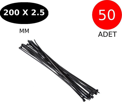 Plastik Kablo Bağı Klipsi Cırt Kelepçe 200 Mm X 2.5 Mm Siyah 50 Adet