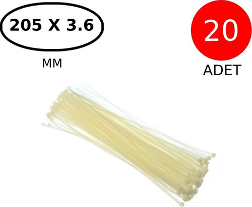Plastik Kablo Bağı Klipsi Cırt Kelepçe 205 Mm X 3.6 Mm Beyaz 20 Adet