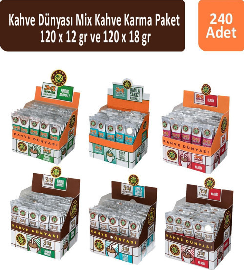Mix Kahve Karma Paket 120 x 12 gr ve 120 x 18 gr